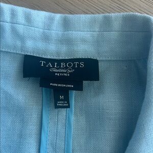 Talbots Blazer Pure Irish Linen Open Blazer Jacket Baby Blue Petite Medium
